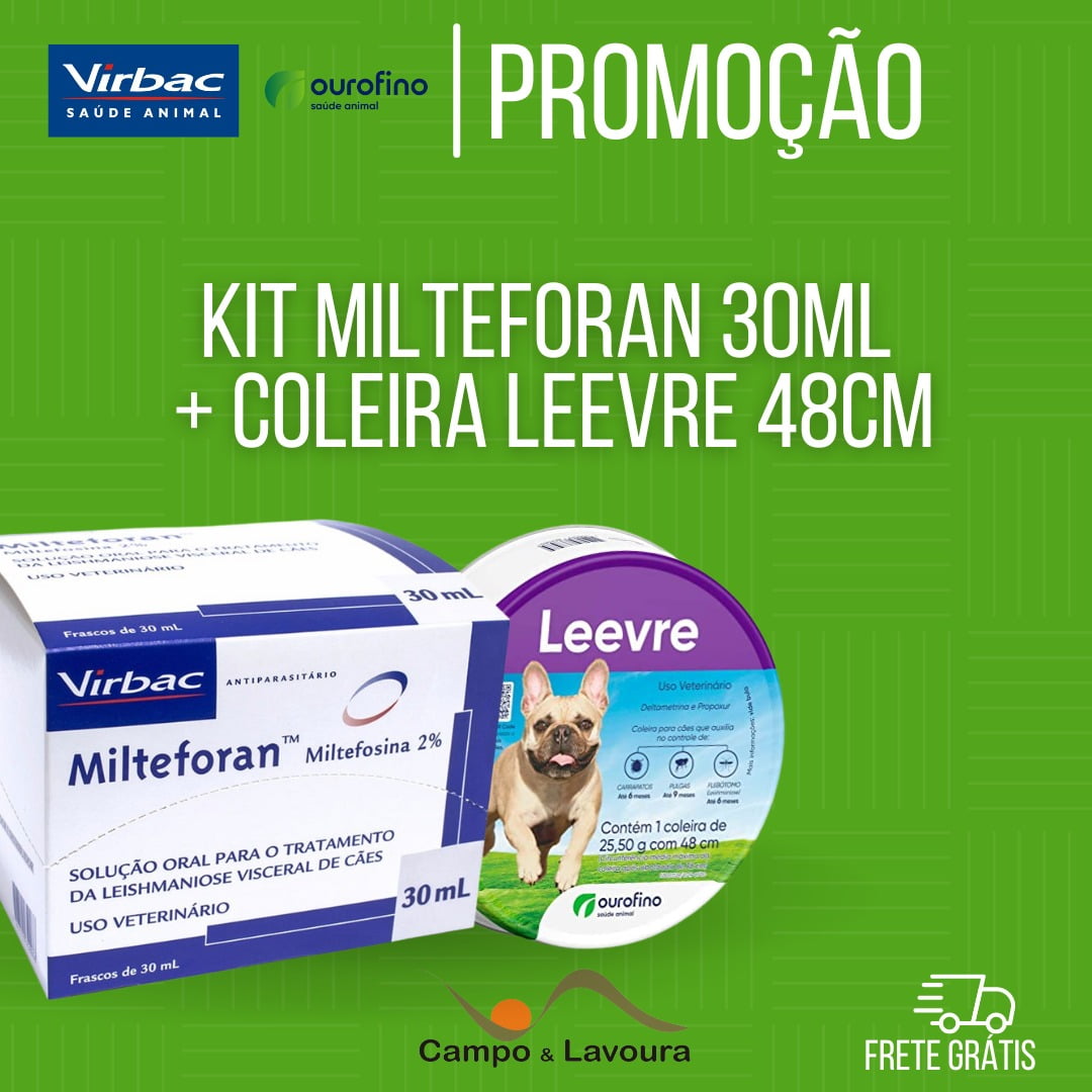 KIT MILTEFORAN 30 ML VIRBAC + COLEIRA LEEVRE PEQUENA 48CM